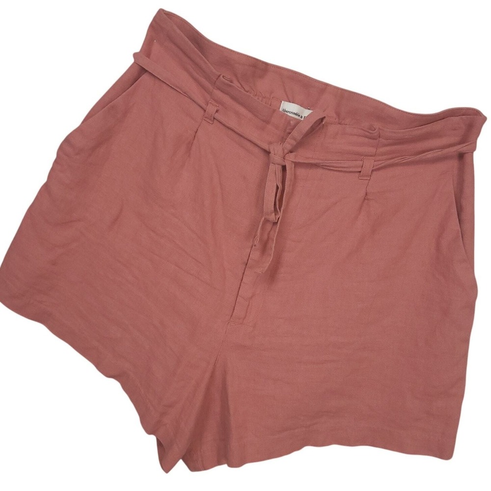 Abercrombie & Fitch Womens Linen Blend Paperbag Shorts Large Mauve Drawstring